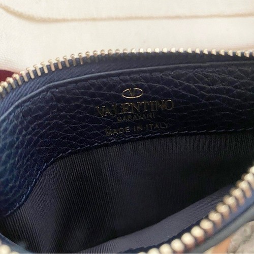 Valentino Garavani Rockstud Grainy Calfskin Cardholder with Zipper NWT Blue - Picture 8 of 12