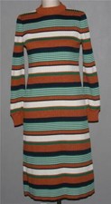 VTG DALTON Rust Green White Navy Blue Ribbed Knit Mock Neck Zipper Dress Wm's 6