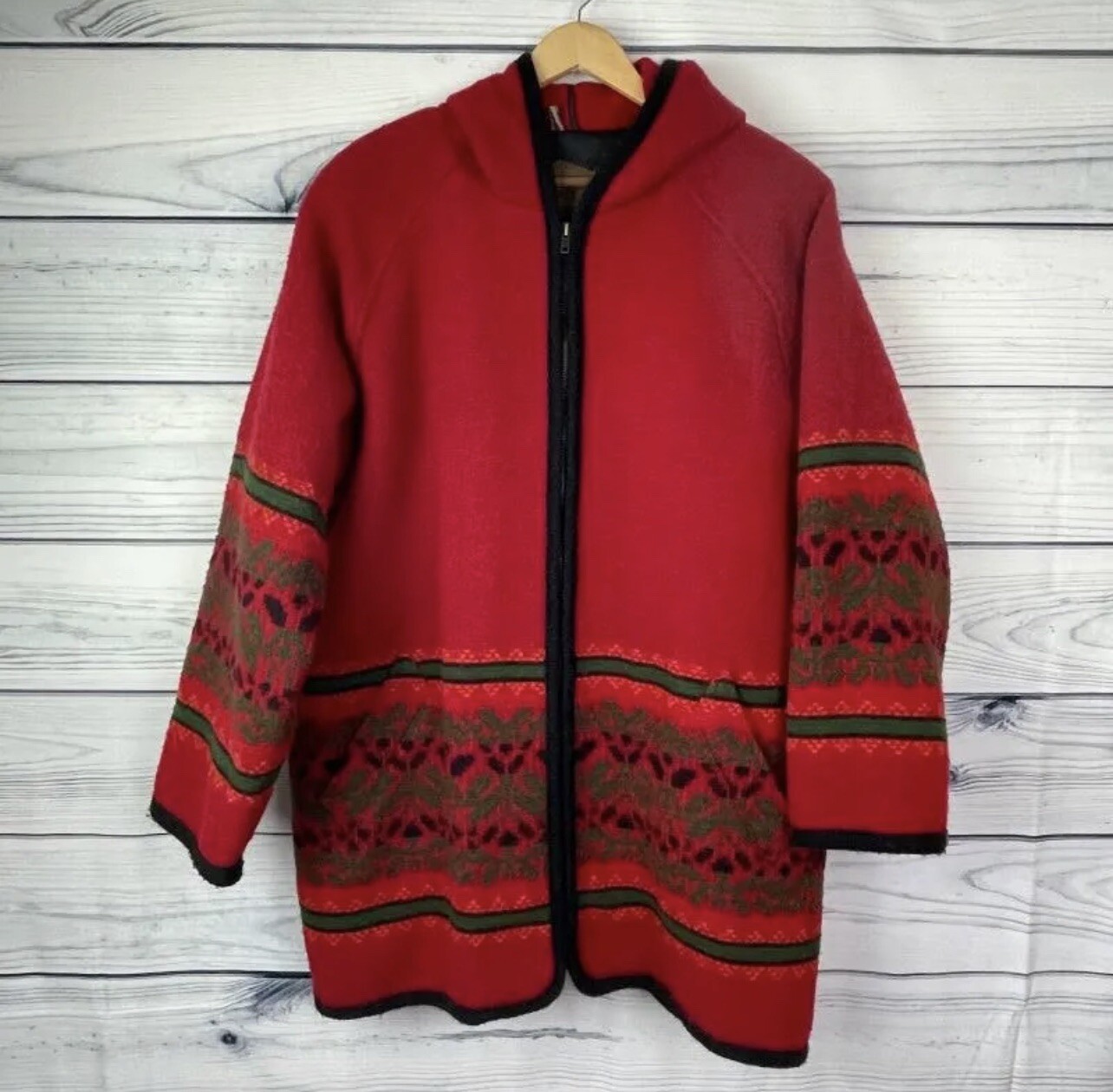 Vintage Woolrich Hooded Jacket Coat, Red, Wool Blend, Large