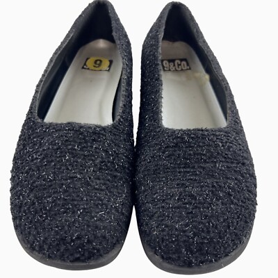 Womens 9M Witchy Black Fairy Shimmering Textured Rubber Soled Flats by 9 & Co.