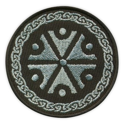 Symbol des slawischen Gottes Perun, des Donnergottes mit Ornament um Aufnäher/Abzeichen