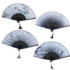 YINKE Silk Folding Fans, Set of 4, High-Quality Silk Folding Fans with Floral