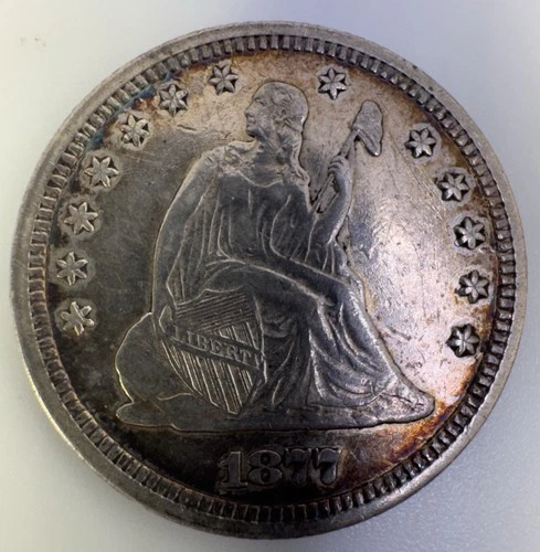 1877 seated liberty quarter Au+ Lustrous High Grade Toned