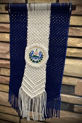 Handmade Salvadoran Macrame Flag Wall Hanging