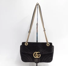 Authentic Gucci GG Marmont V Stitch Suede Chain Shoulder Bag #44116