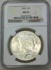 1925 Peace Silver Dollar NGC MS65 Frosty White PQ Beautiful coin #K524