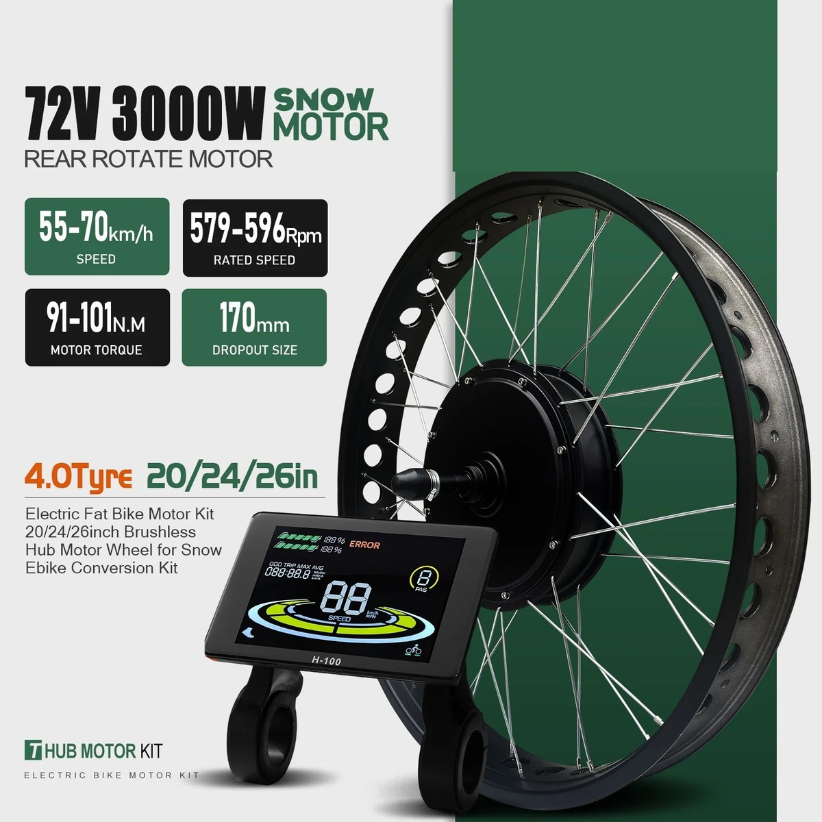 Hub Motor 72v 3000w Battery 72V 3000W 20 24 26inch Snow E-bike Fat