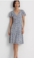 Lauren Ralph Lauren Women’s Floral Stretch Jersey Surplice Dress Blue Size 8