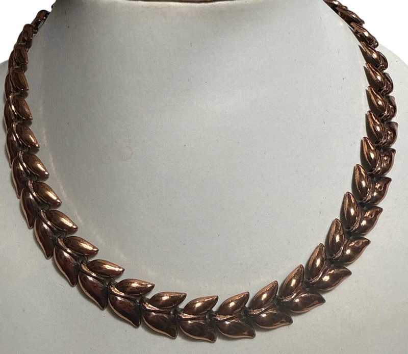 Renoir Copper Linked Collar Choker Bib Leaf Necklace 14" - 18" EUC