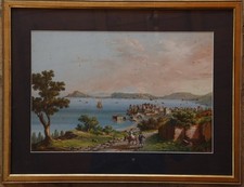 Napoli Neapel Gouache Colorata (Non Firmata) Ca. 1850 (?) 29 X 43 Cm.