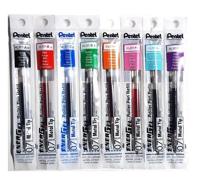 Pentel LR7 Refills for EnerGel 1 Count (Pack of 8), Black,Blue,Green,Orange