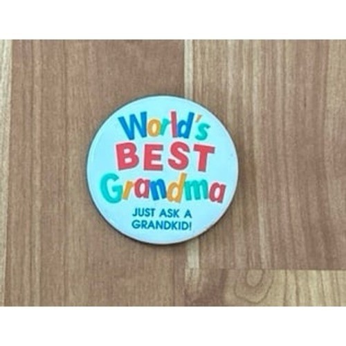 Vintage pinback button features colorful text proclaiming "World's BEST Grandma