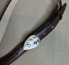 WOW Designer LALIQUE Gold Plated Crystal Buckle Leather Belt Brown SMALL France