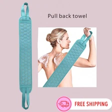 Shower Exfoliating Back Scrubber Towel Strip W Handle Bath Body Scrub Washcloth