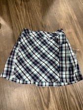 Justice Plaid Skirt Girls Size M 10 Navy Blue White Light Blue Wrap Style