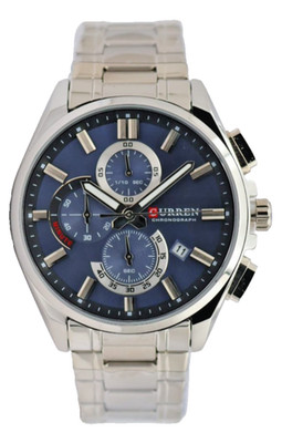 Curren Herren Armband Uhr Chronograph Stoppuhr Datum 48mm Blau Silber Farben
