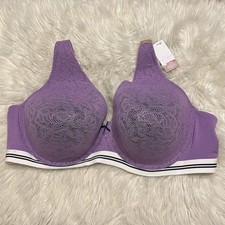 Cacique 46DD Bra Purple Lightly Lined Full Coverage Underwire Stretch Bow NEW
