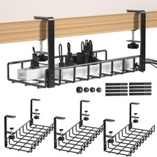 3 Pack Cable Management Under Desk Tray, 47.1" No Drill Under Desk Wire Manag...