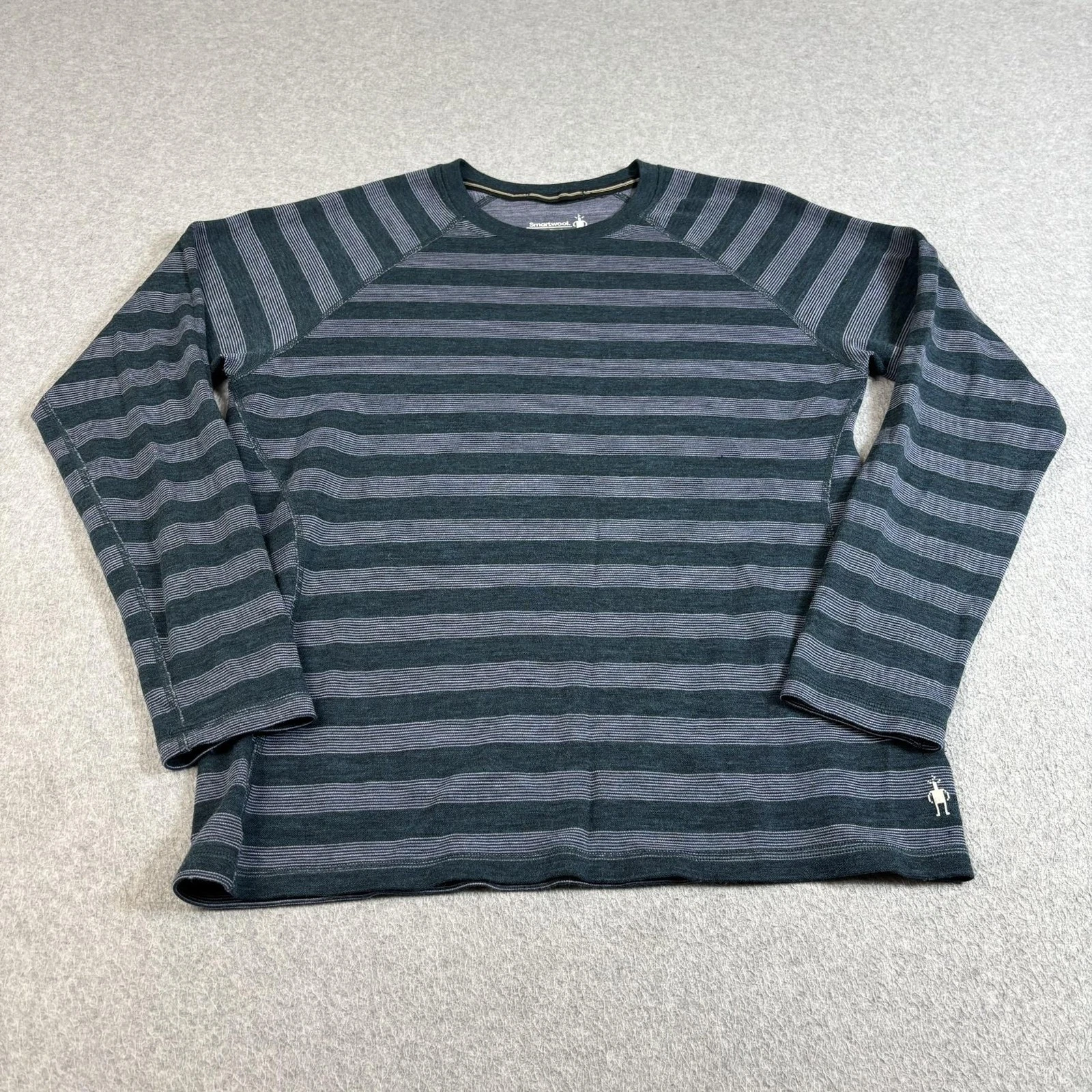Smartwool Shirt Womens 1X Green Striped Long Sleeve Merino Wool Base Layer Hike