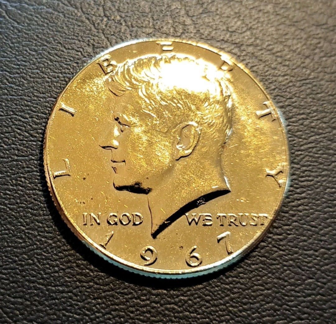 1967, Kennedy Half Dollar, 40% Silver With Gold Plating, Includes