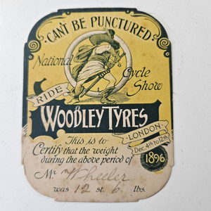 Rare 1896 Woodley Bicycle Tires Tyres London National Cycle Show Weight Card