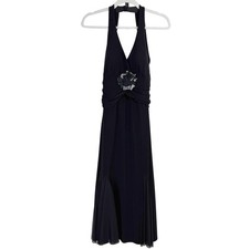 Joseph Ribkoff Black Halter Ruched MIDI Dress WOMEN 4 PLEATED FLOWER DETAIL