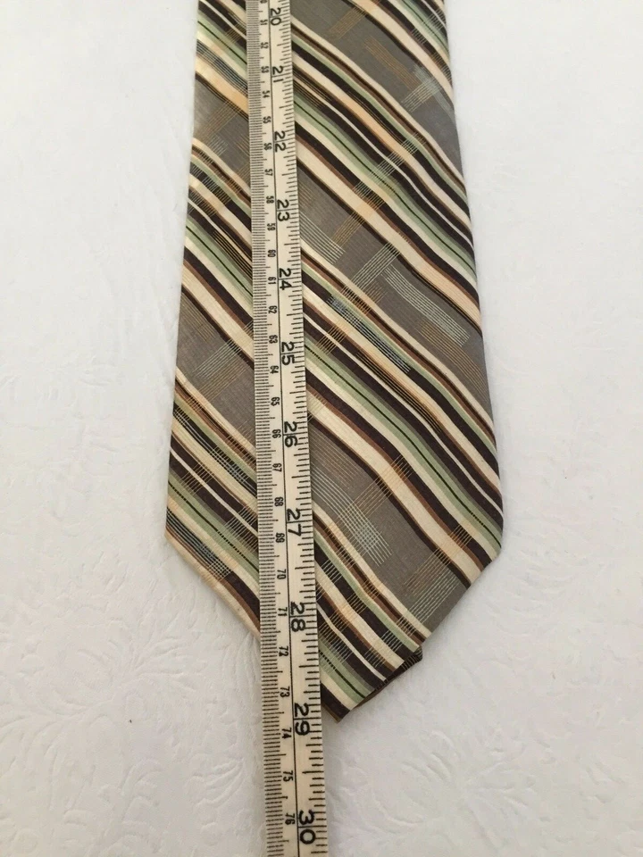 Stanley Blacker Men's Tie Green Multicolor Striped Pattern 100% Silk  — 第 3/4 张图片