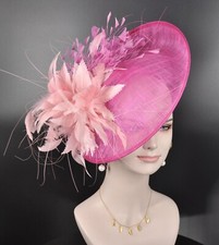 Hot Pink w Pink Feather Flowers Fascinator Hat Kentucky Derby Hat