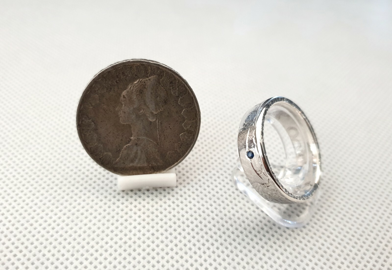 Bague pièce 500 lires en argent massif et saphir véritable d'Italie