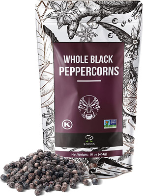 Whole Black Peppercorns, Kosher Freshly Peppercorn Bulk, for Grinder Refill 16Oz