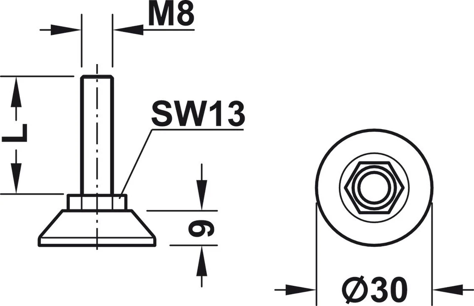 4x Häfele Verstellschraube M8x30 Justierschraube Stellfuß Verstellfüße Gewinde - Bild 4 von 4