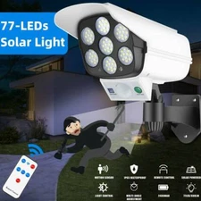 Solar LED Wall Light Motion Sensor Fake Camera Outdoor Security Lamp + Remote