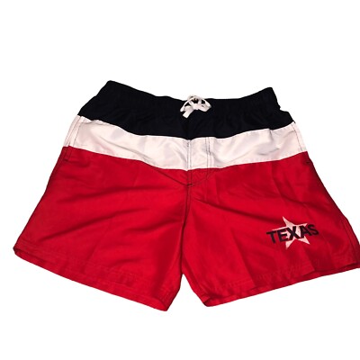 Men s M Swim Trunks Shorts Red White Blue Color Block USA Texas Americana