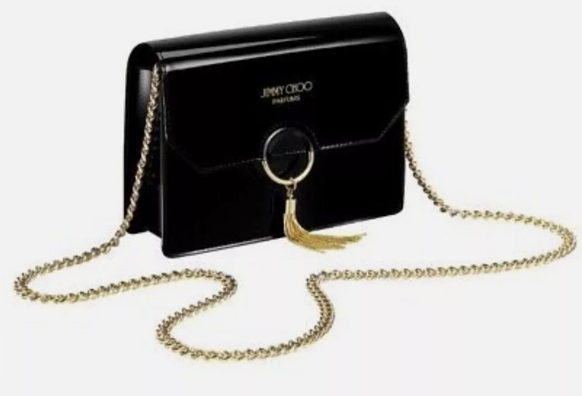 Jimmy Choo Black Shiny Clutch Crossbody Evening Sholder Bag Purse NEW