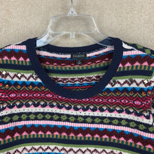 Talbots Womens Sweater S Rhinestone Fair Isle Wool Blend Pullover Knit Relaxed - Picture 2 of 10