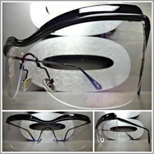 CLASSIC VINTAGE RETRO SHIELD Style Clear Lens EYE GLASSES Large Big Black Frame