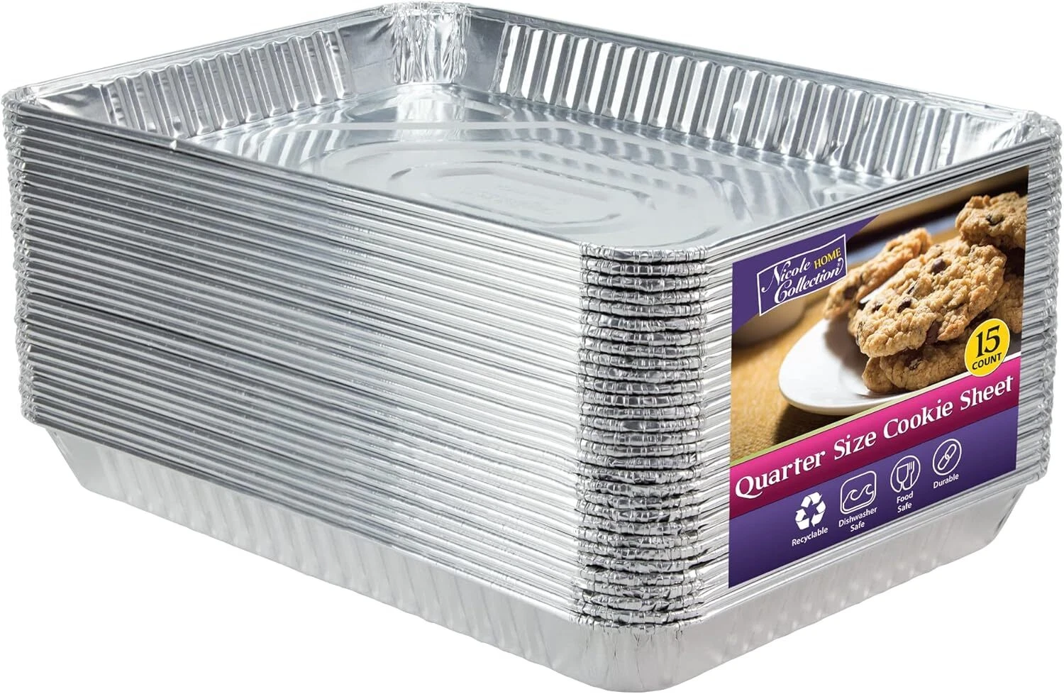Aluminum Pans Quarter Size Cookie Sheet 15 Count Durable Nonstick Baking Sheets