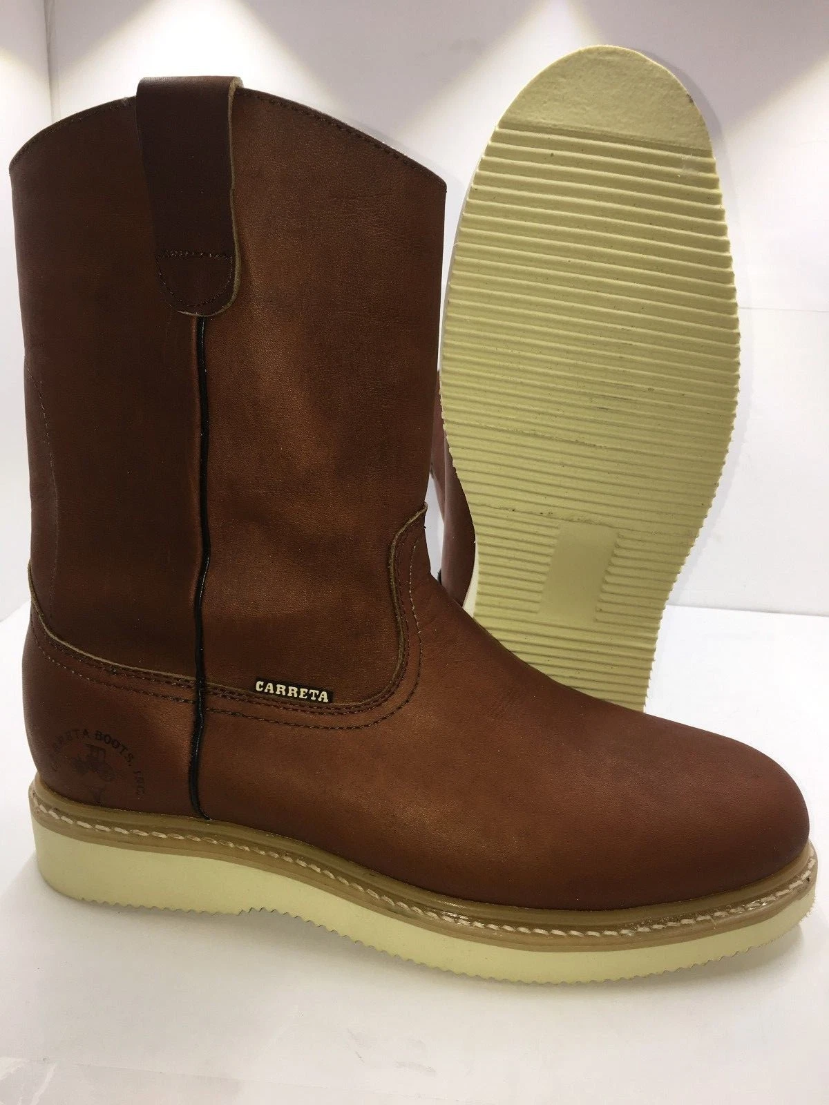 Men's Construction Work Boots lightweight Pull On Leather Brown Bota Trabajo