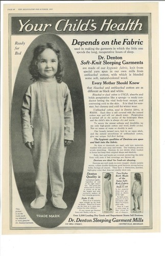 Anuncio impreso Quack Medicine Dr Denton Sleeping Garment 1919 Mich. - Imagen 2 de 2
