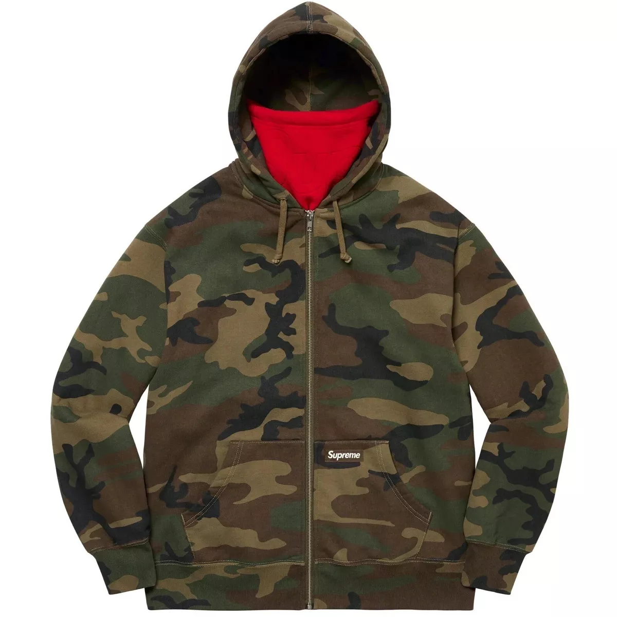 SUPREME DOUBLE HOOD FACEMASK ZIP UP HOODED SWEATSHIRT Woodland Camo FW22  Size XL