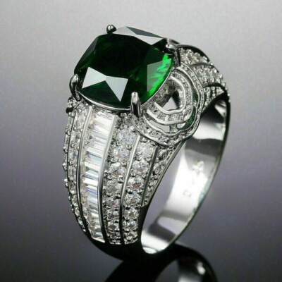 2.50Ct Cushion Simulated Emerald Engagement Wedding Ring 14k White Gold Plated