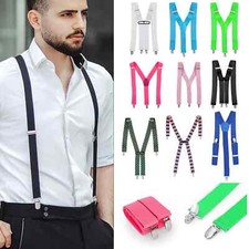 Mens Elasticated Heavy Duty Clip on Trouser Braces Adjustable Suspenders 60-95cm