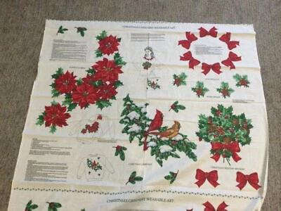 Holiday Christmas Applique Fabric Panel Cranston Print Holly Poinsettia Cardinal
