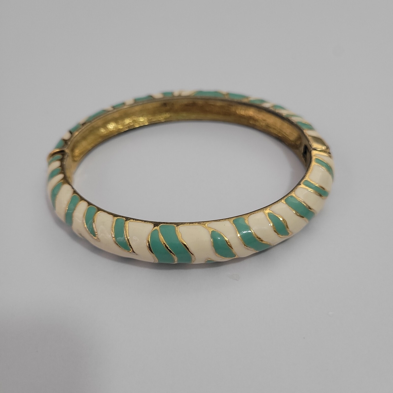VTG Kenneth J Lane Enamel Hinged Green Zebra Bang… - image 1