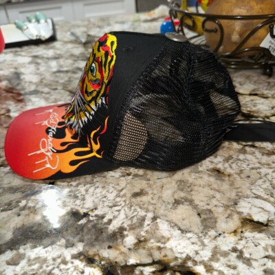 Ed Hardy Men's Tiger Fire Flames Trucker Hat Black Mesh Snapback