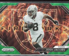 2023 Panini Prizm #F-17 Josh Jacobs Fireworks Prizms Green Wave