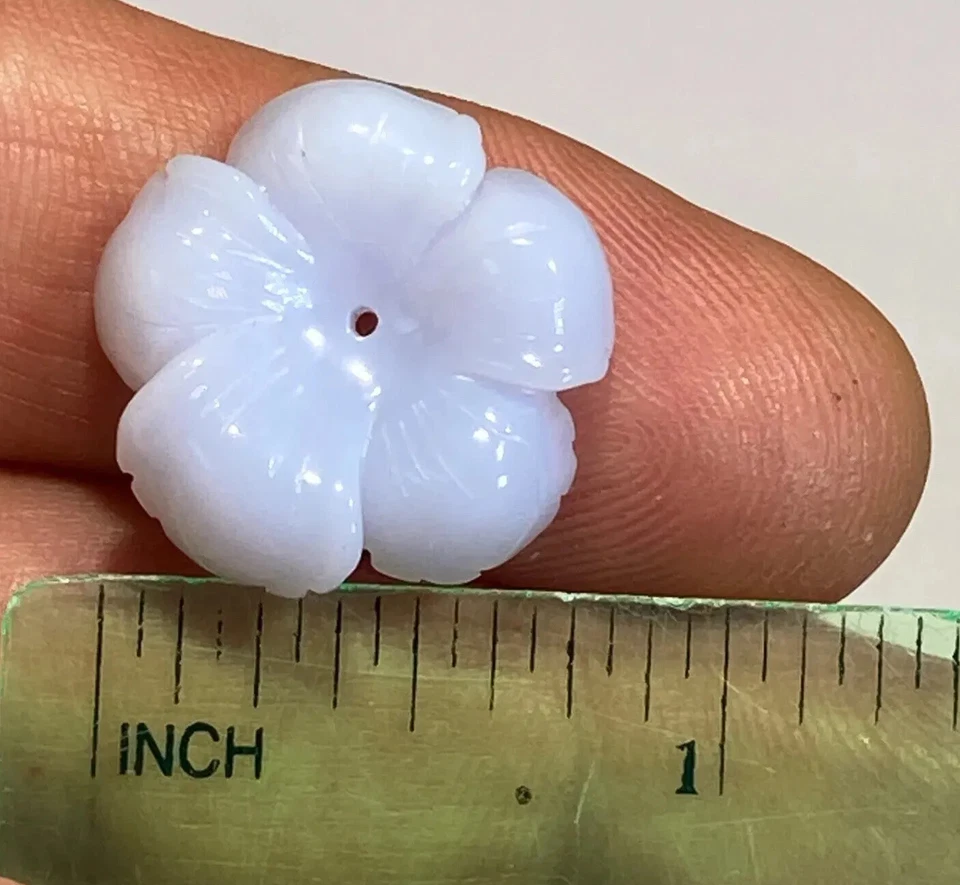 Flower Carving Light Blue Chalcedony Gem Center Hole 20mm Round Gem 17ct e14 - Image 3 of 4