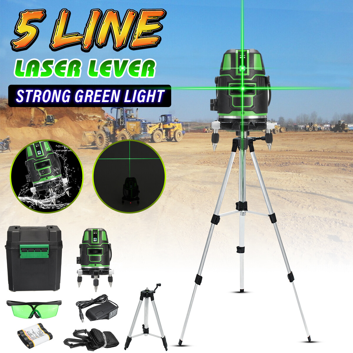 Grün 5 Lines Cross Laser Level 360° Self Leveling Horizontal Grünical + Tripod Grün 5 Lines Cross Laser Level 360° Self Leveling Horizontal Grünical + Tripod