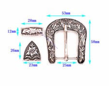 Silver Western Cowboy Cowgirl Rodeo Flower Diy Pin Waist Belt Buckle 3 Pc Set 1"