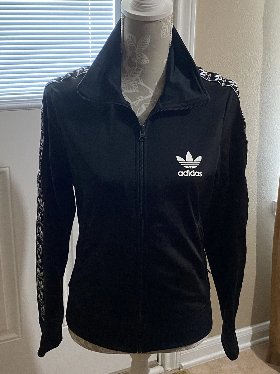 Adidas Womens Black Track Jacket Full Zip Logo Back and Arm Stripes Logo Sz S